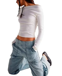 Free People Women's Mid-Rise Wide-Leg Utility Jeans
