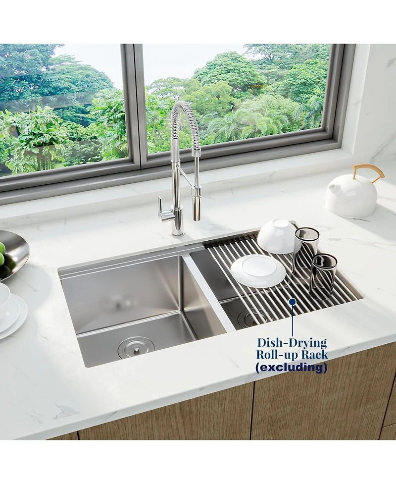 Gaomon Undermount Double Bowl Kitchen Sink 10 In Deep 16 Gauge 304 Stainless Steel Workstation Sink with Bottom Grid and Drain