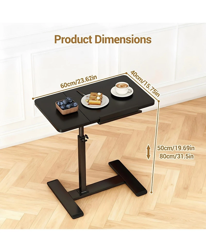 Gaomon Adjustable Rolling Laptop Desk, Overbed Table with Tilting Top, Mobile Standing Desk on Wheels for Bedroom, Office, Bedside, Small Spaces