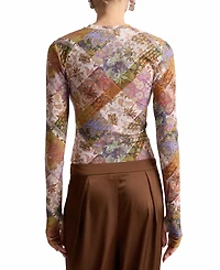 Avec Les Filles Women's Printed Long-Sleeve Mesh Top