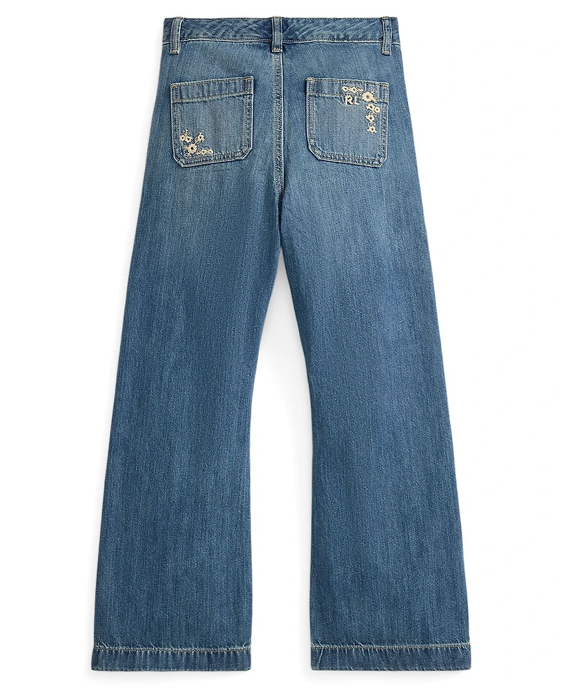 Polo Ralph Lauren Girls' 7-16 Embroidered Flared Cotton Denim Jeans