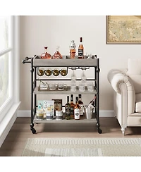 homfan 3-Tier Bar Cart with Wheels, Rolling Beverage Cart with Wine Rack and Removable Tray