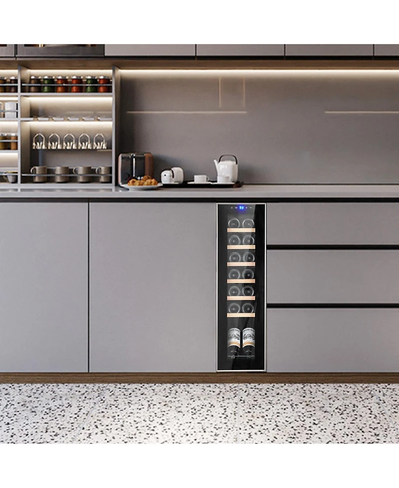 homfan 14-Bottle Wine Cabinet, Iron and Stainless Steel Frame, Engineered Wood Shelf, Stainless Steel Door Frame