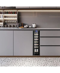 homfan 14-Bottle Wine Cabinet, Iron and Stainless Steel Frame, Engineered Wood Shelf, Stainless Steel Door Frame