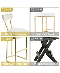 homfan Set of 4 Bar Stools – High Back Counter Height Chairs with Gold Legs and Soft Padded Seats for Kitchen or Home Bar
