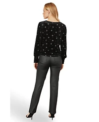 Yumi Women's Sparkle Bow Print Velvet Top