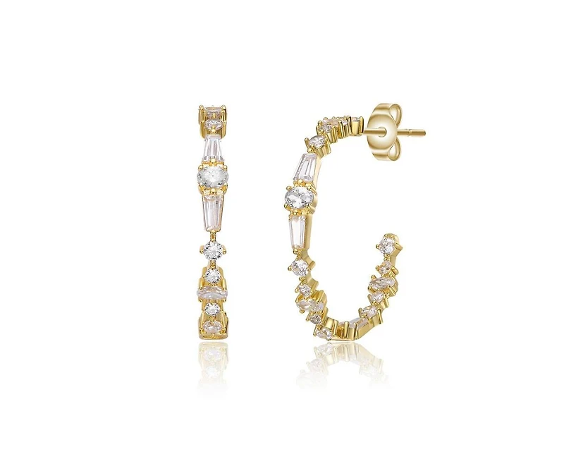 Rachel Glauber Brilliant 14K Gold Plated Multi-Shape Cz Hoop Earrings