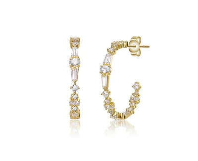 Rachel Glauber Brilliant 14K Gold Plated Multi-Shape Cz Hoop Earrings