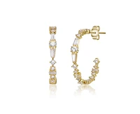 Rachel Glauber Brilliant 14K Gold Plated Multi-Shape Cz Hoop Earrings