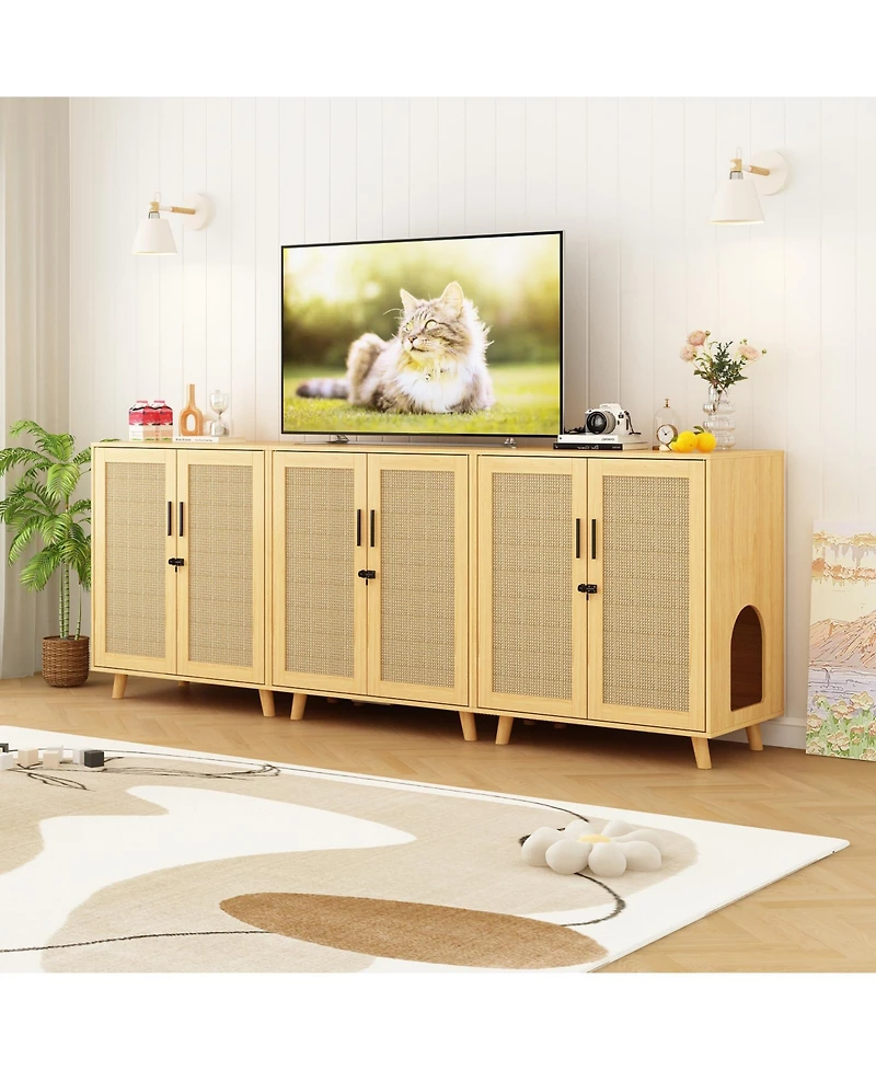 Homsee Litter Box Cabinet with Scratch-Resistant Doors - Large Wooden Cat Litter Station with Removable Shelves | Hidden Cat Toilet Furniture