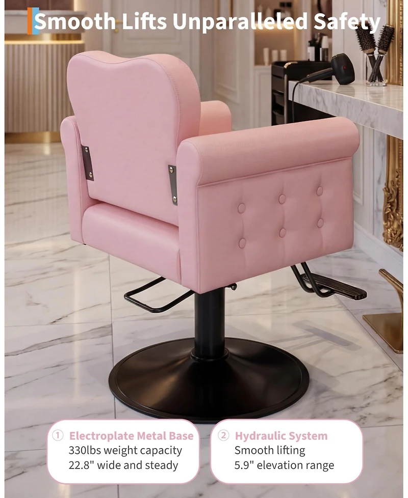 homfan Salon Styling Chair with Hydraulic Lift, 360degree(s) Swivel Lock, Pu Leather, Foam Cushion, 330 lb Capacity