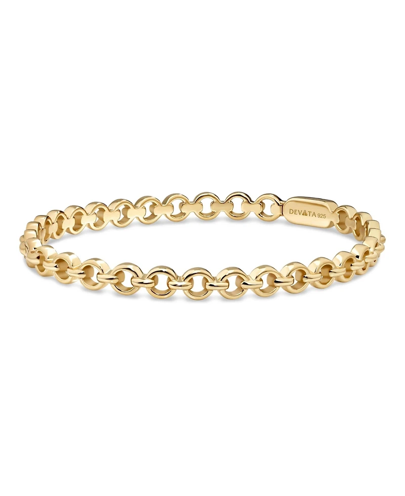 Devata Cable Link Bangle Bracelet in Gold Plated Sterling Silver, Size Medium