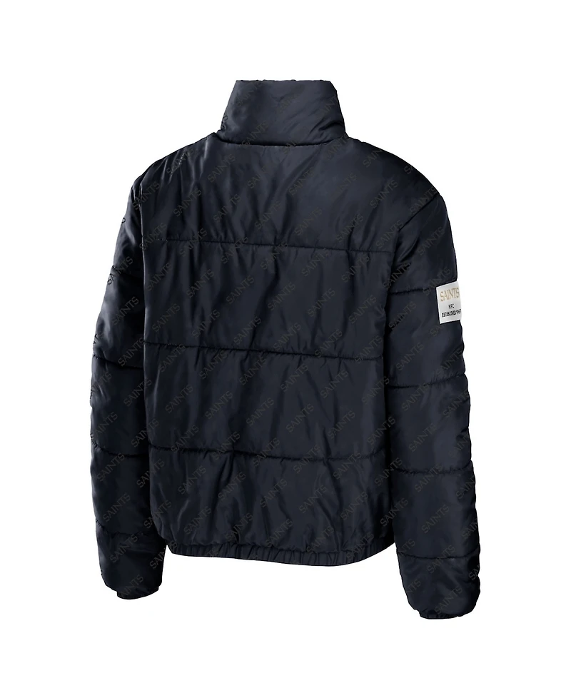 Wear by Erin Andrews Women's Black New Orleans Saints Puffer Full-Zip Cropped Jacket