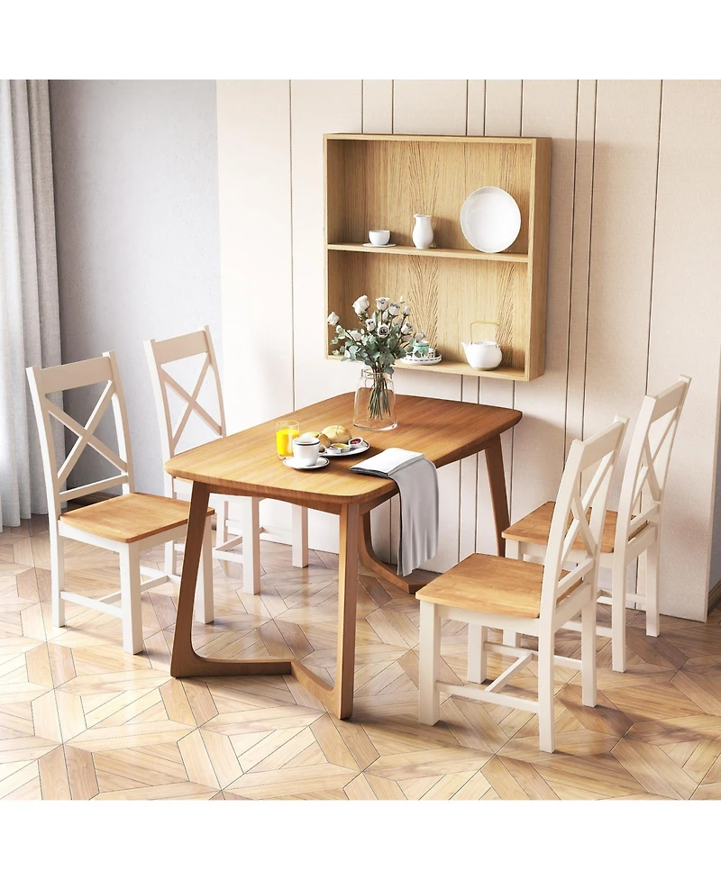 Gymax Modern Wooden Dining Chairs Set of 4 w/ High Back Rubber Wood Frame Armless