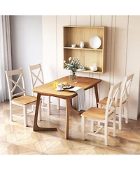 Gymax Modern Wooden Dining Chairs Set of 4 w/ High Back Rubber Wood Frame Armless