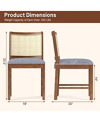 Gymax Rattan Dining Chair Rubber Wood Frame Linen Fabric Padded Seat