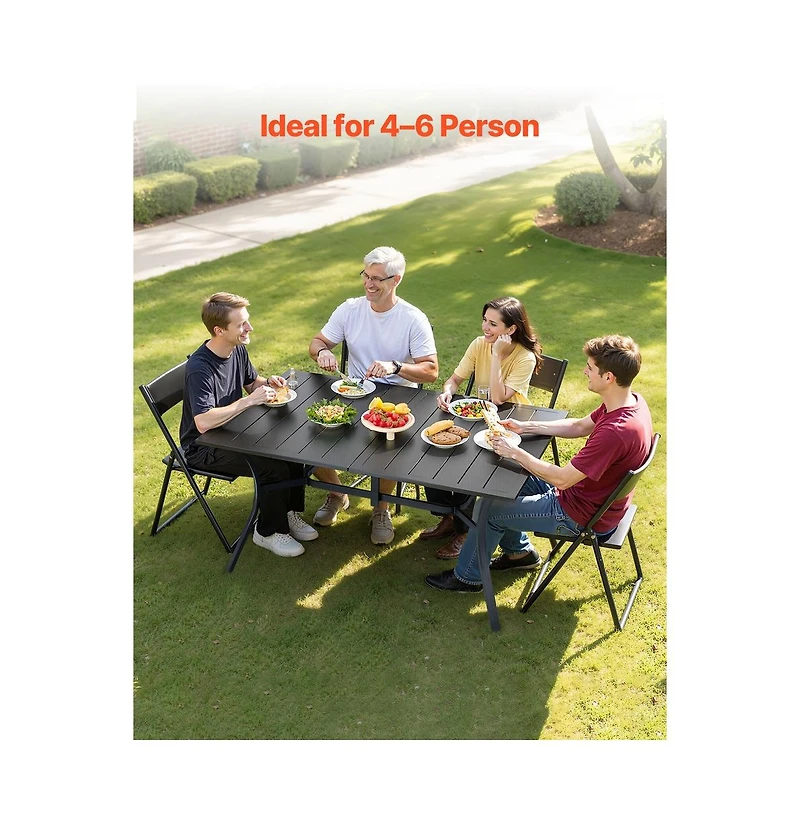 Sugift Outdoor Patio Dining Table Rectangular Metal Slat Garden Table 6 Seat