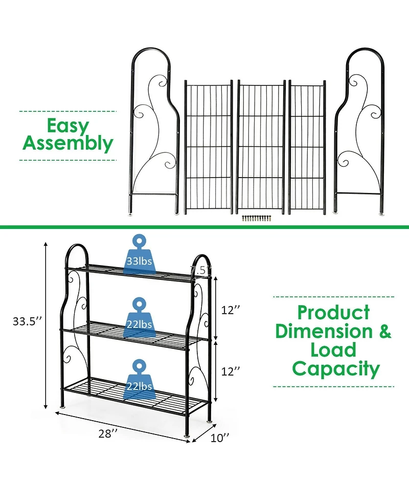 Sugift 3 Tier Scrollwork Designed Metal Plant Stand with Powder Coated Finish