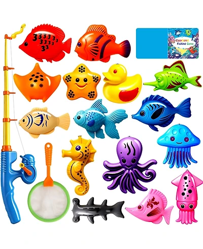 Gnuadz 15 Fishes Fishing Game Set Water Table Bath Toy Pole Rod Net Floating Fish Toddler Kids Gift