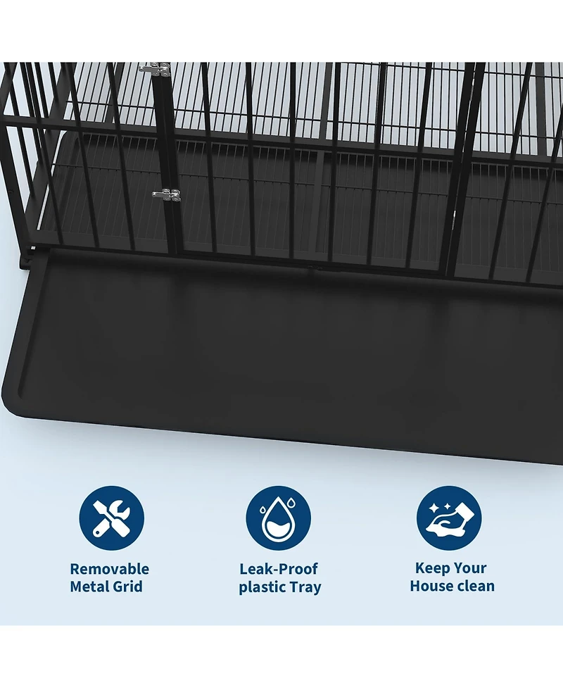 Gaomon heavy-duty escape-proof dog crate, steel, chew-resistant, double door, lockable wheels, indoor/outdoor for large breeds.