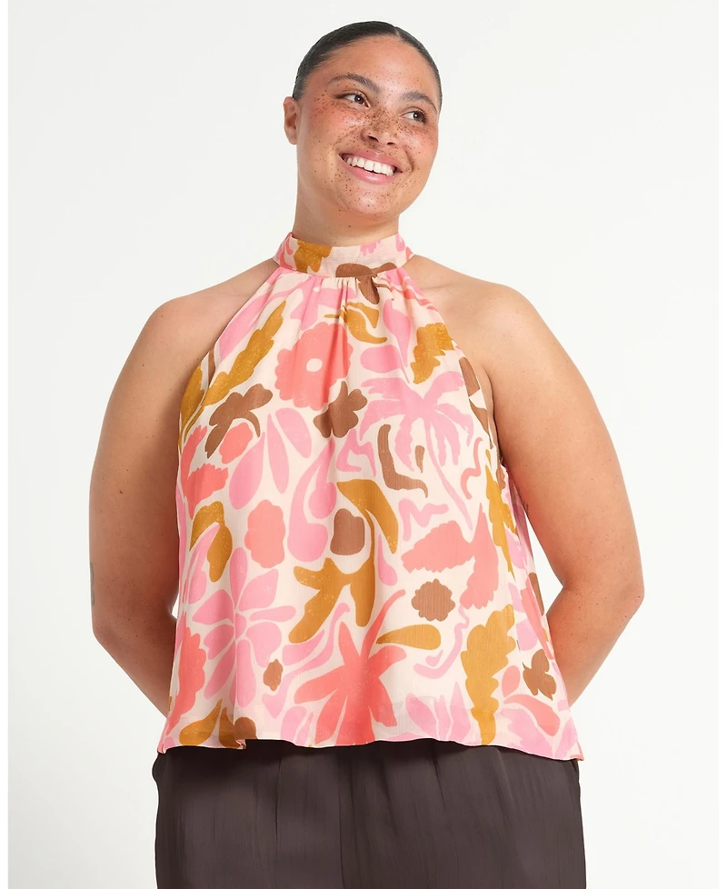 Estelle Women's Luciana Floral Halter Relaxed Summer Top