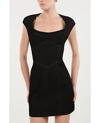 Nocturne Women's Backless Mini Denim Dress with Built-In Cup Detail