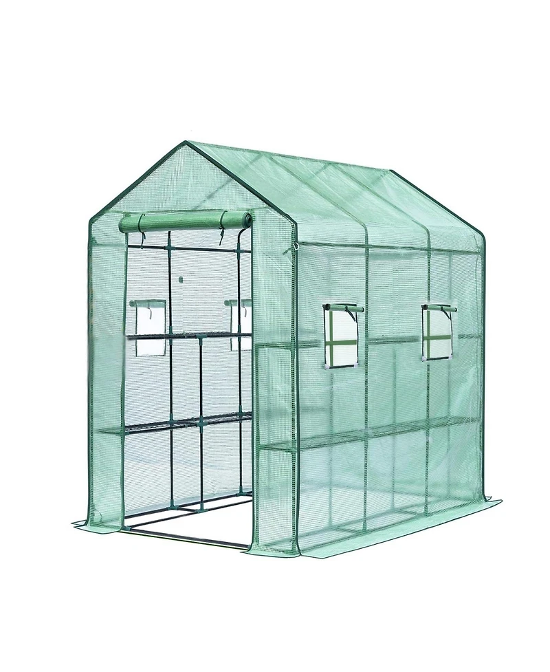 Homfan 7 x 4.7 6.4 Ft Walk-in Greenhouse with Iron Frame and 3-Tier Shelves, Pe Plant Grow Tent for Garden Backyard