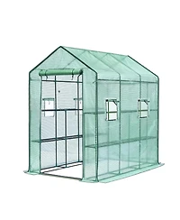 Homfan 7 x 4.7 6.4 Ft Walk-in Greenhouse with Iron Frame and 3-Tier Shelves, Pe Plant Grow Tent for Garden Backyard