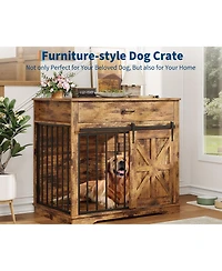 gaomon Dog Crate Furniture with 2 Storage Drawers, 4 Deep Shelves, Farmhouse Extra Large Wooden Dogs Cage End Table
