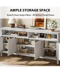 homfan Fluted Modern Buffet Cabinet, 4-Door Storage Sideboard with Adjustable Shelf for Kitchen Living Room