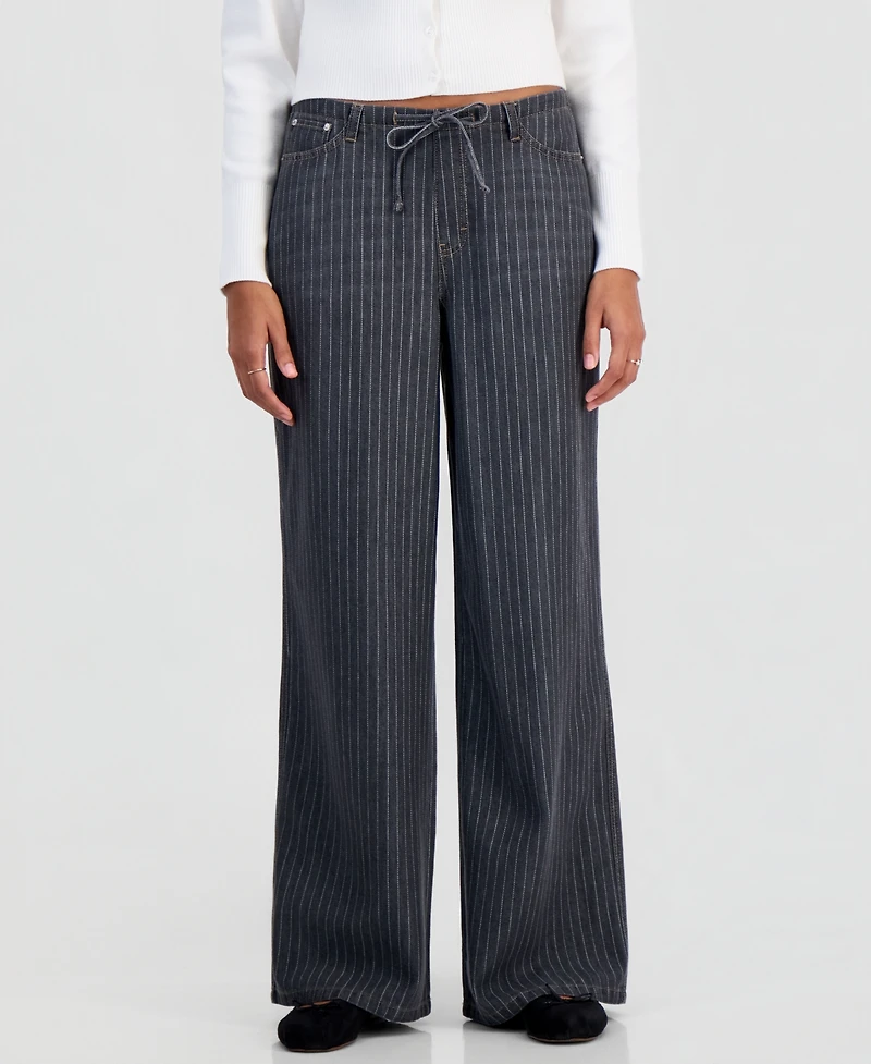 Vanilla Star Juniors' Pinstripe Wide-Leg Pull-On Jeans