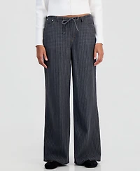 Vanilla Star Juniors' Pinstripe Wide-Leg Pull-On Jeans
