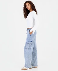 Vanilla Star Juniors' Wide-Leg Pull-On Cargo Jeans