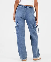 Vanilla Star Juniors' Wide-Leg Cargo Drawstring-Waist Jeans