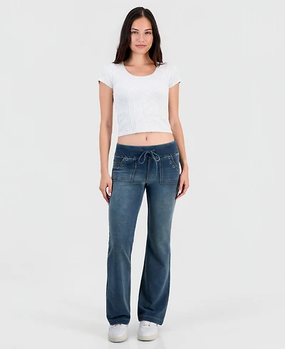 Vanilla Star Juniors' Fleece-Knit Drawstring-Waist Bootcut Jeans