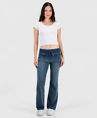 Vanilla Star Juniors' Fleece-Knit Drawstring-Waist Bootcut Jeans
