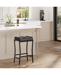 homfan Counter Height Barstool with Thick Faux Leather Seat, Metal Frame and Footrest - Modern Saddle Stool for Kitchen Island, Dining Room