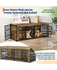 gaomon Double Dog House Furniture - Heavy Duty Wooden Indoor Kennel Tv Stand with Divider Spacious End Table Crate for 2 Medium or Large Dogs