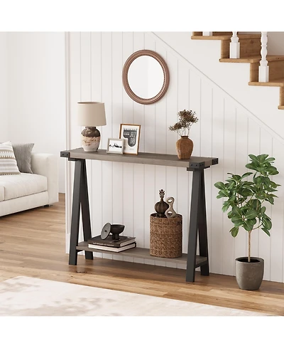 homfan Farmhouse Console Table with 2-Tier Storage, Narrow Entry Table, Metal Frame