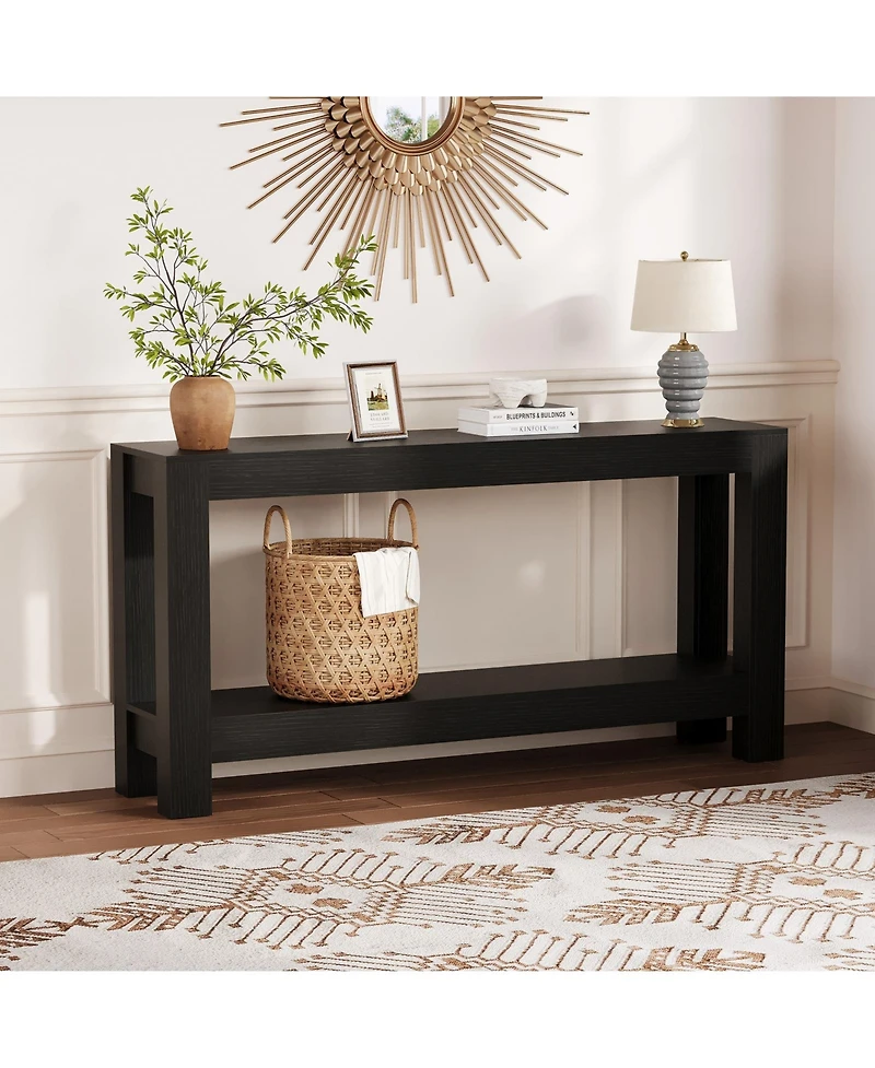 homfan 63-Inch Narrow Sofa Table with 2-Tier Storage – Slim Console for Entryway, Hallway, Behind Couch, Holds 220 Lbs