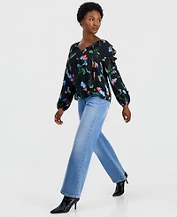 I.n.c. International Concepts Women's Petite Ruffle Floral-Print Long-Sleeve Blouse, Macy's Exclusive