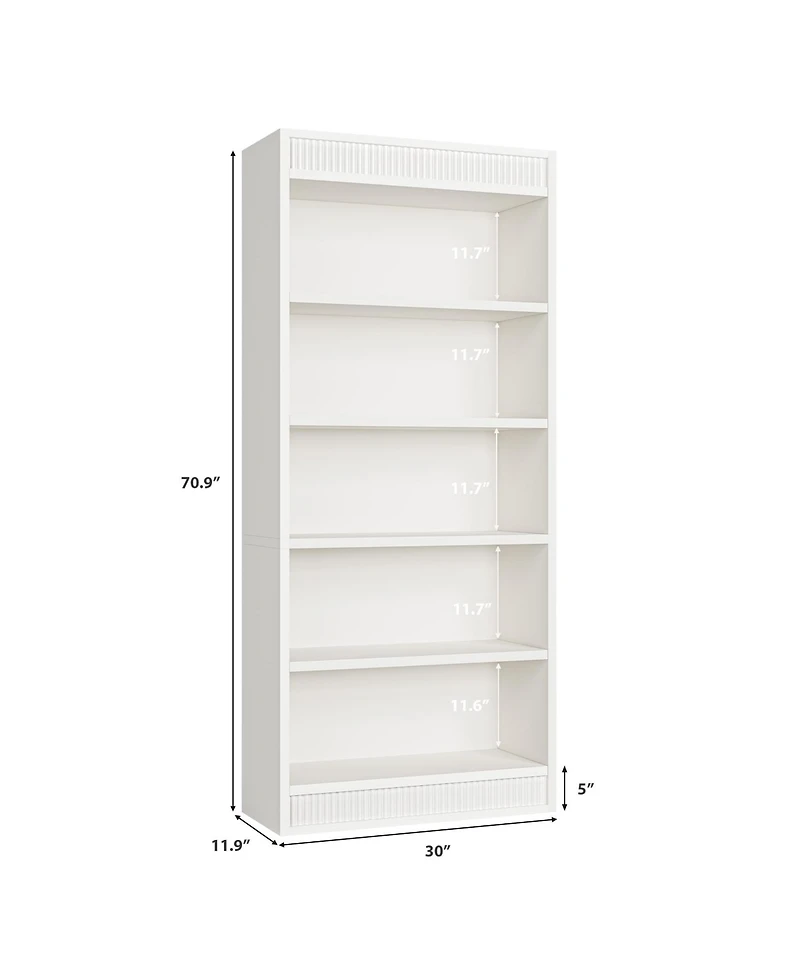 gaomon 71 Inch 5-Tier Wooden Bookshelf – Large Capacity Rustic Wood Grain Bookcase, Sturdy Mdf Construction