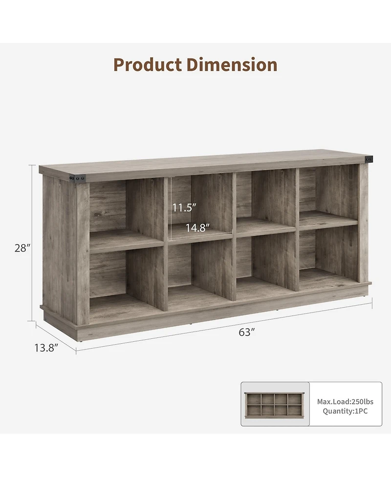 gaomon 8 Cube Storage Organizer Bookcase, 62 in Farmhouse Horizontal Wood Shelf for Entryway