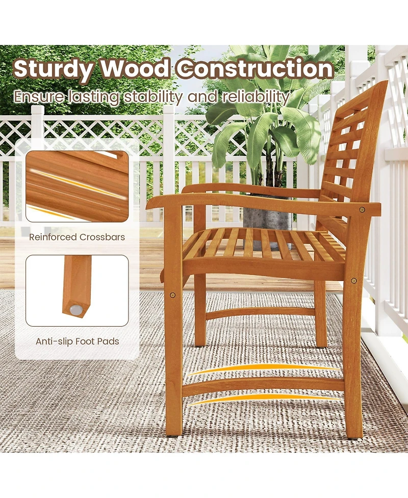Sugift Teak Wood Outdoor Garden Bench with Slatted Backrest and Curved Armrests