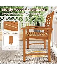 Sugift Teak Wood Outdoor Garden Bench with Slatted Backrest and Curved Armrests