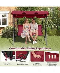 Gymax 3-Person Outdoor Patio Swing Chair Adjustable Canopy and Removable Cushion