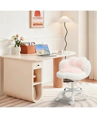 homfan Vanity Chair with Wheels, Cat Paw Back, 360degree(s) Swivel Height Adjustable Armless Chair, Teddy Fleece, Color-Blocking