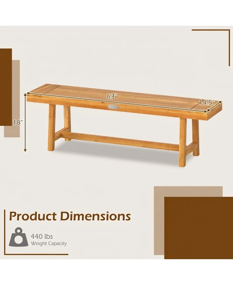 Gouun 63 in Solid Teak Wood Bench for up to 3 People