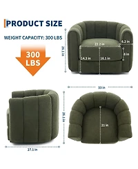 homfan Modern Swivel Barrel Accent Chair Soft Upholstery 360 degrees Rotating Striped Backrest Lounge Chair for Living Room