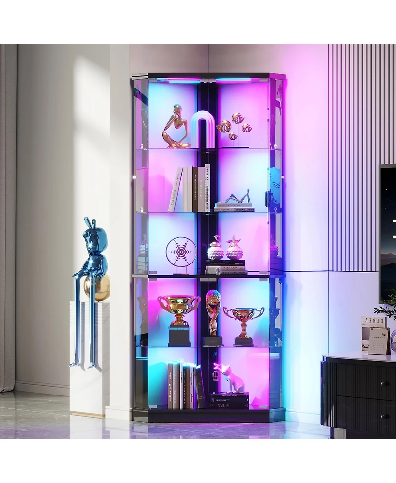 Vlsrka Corner Display Cabinet with Rgb Lights